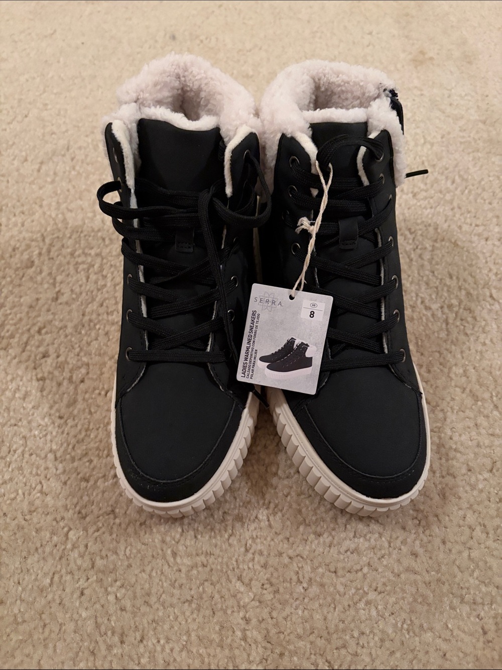 NWT in box Serra Black Lace-Up Faux-Shearling High-Top Boots